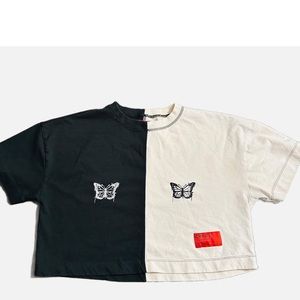 CHNGE color block 100% Organic Cotton embroidered cropped oversized Tee shirt